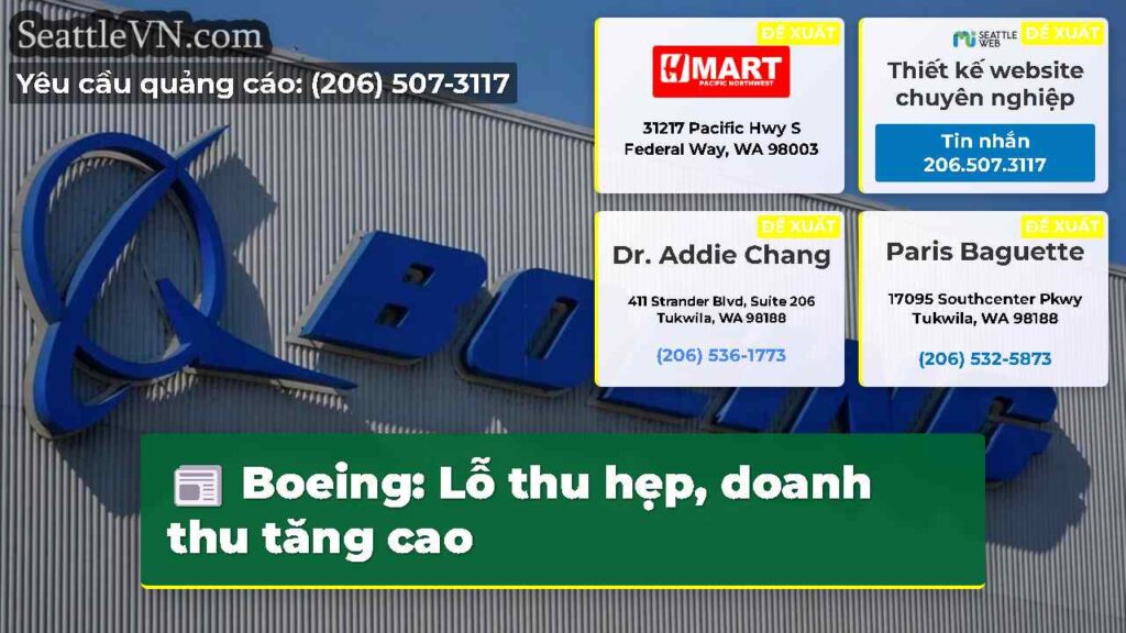 Boeing: Lỗ thu hẹp, doanh thu tăng cao