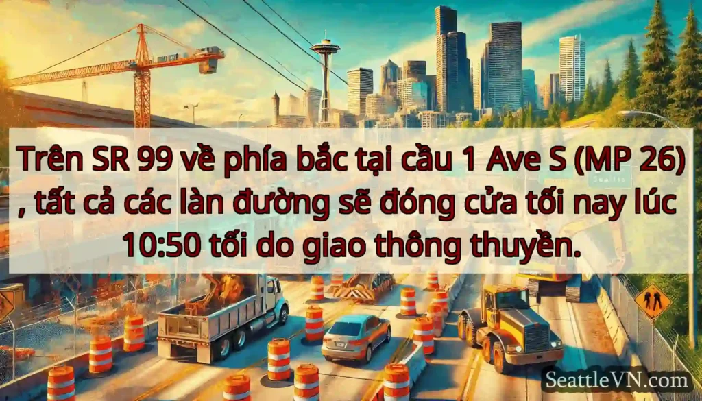 Trên SR 99 về phía bắc tại cầu 1 Ave S (MP 26),
