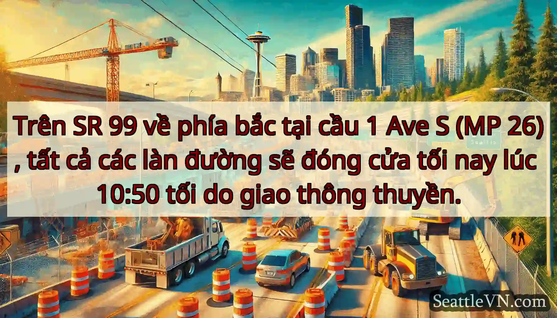 Trên SR 99 về phía bắc tại cầu 1 Ave S (MP 26),