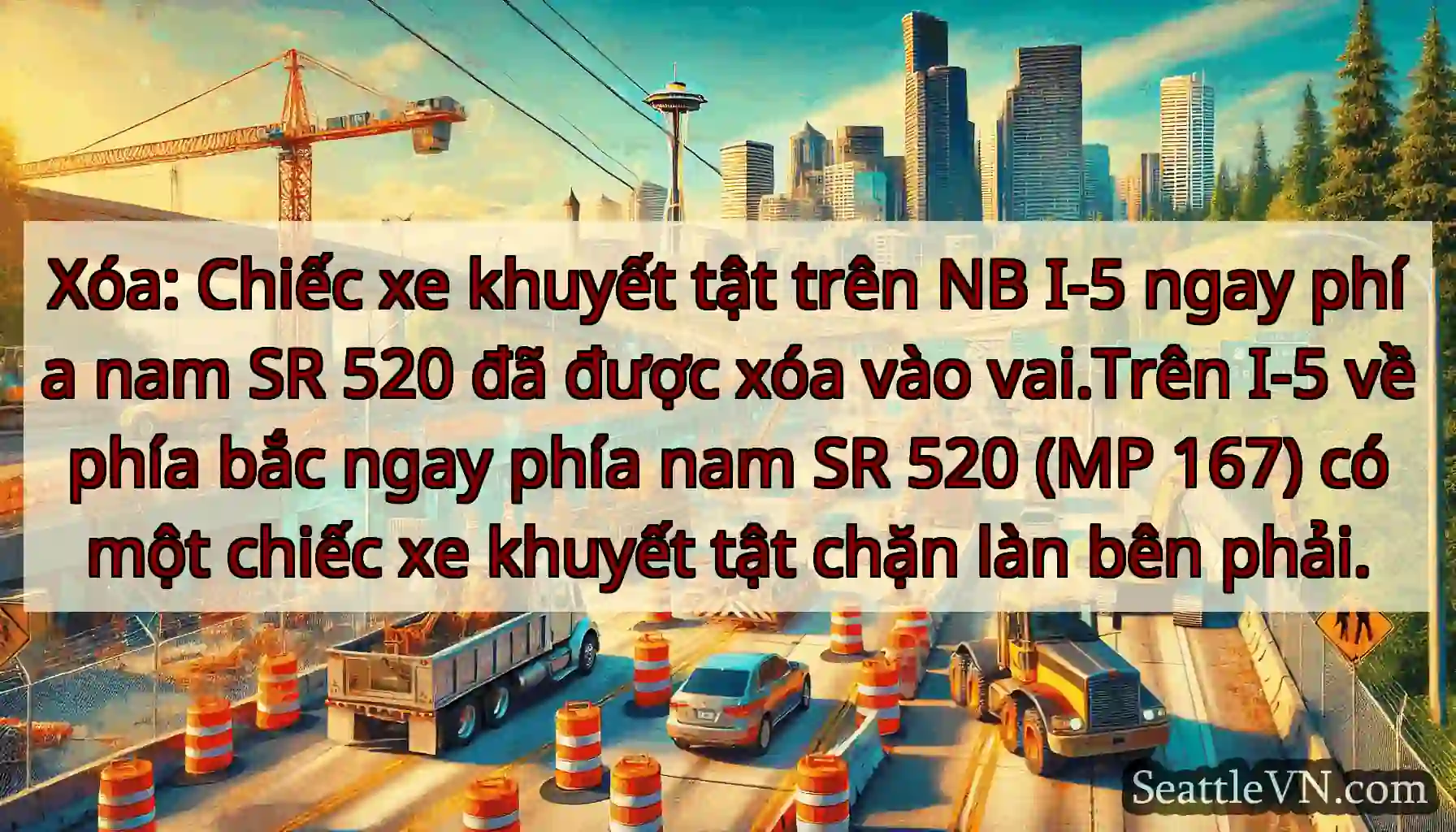 Xóa: Chiếc xe khuyết tật trên NB I-5 ngay phía