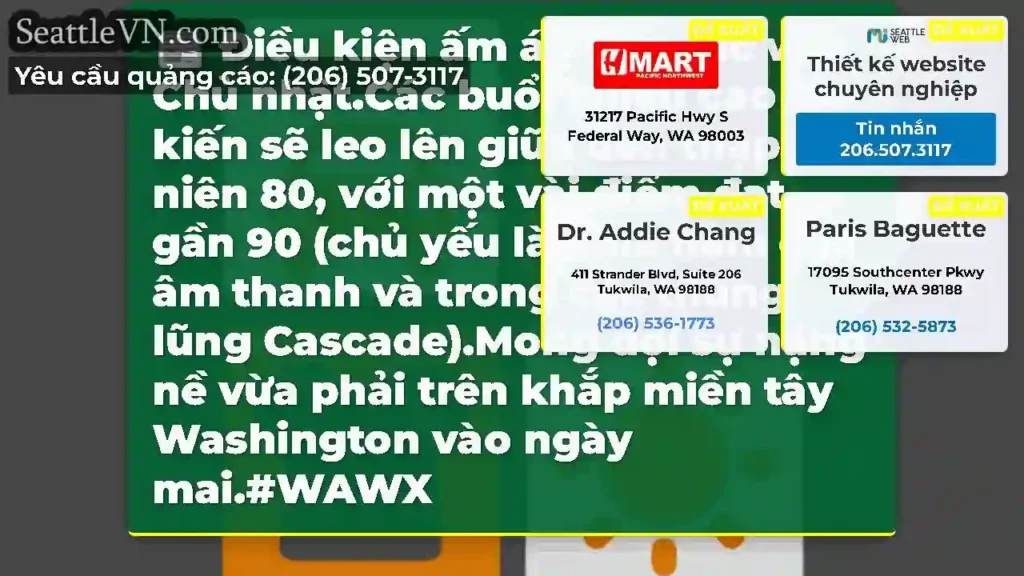 Điều kiện ấm áp tiếp tục vào Chủ nhật.Các buổi