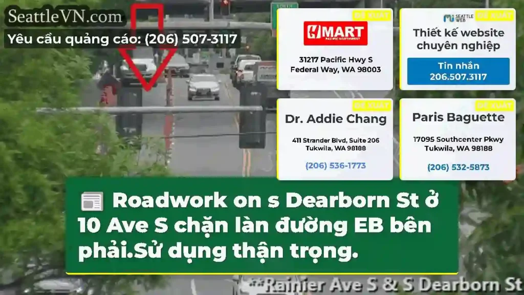 Roadwork on s Dearborn St ở 10 Ave S chặn làn