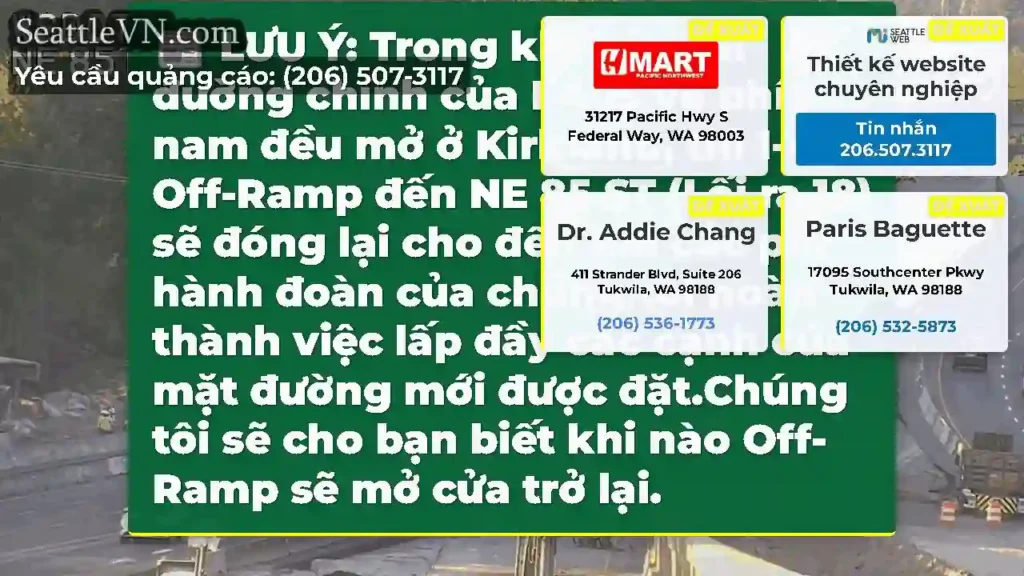LƯU Ý: Trong khi các làn đường chính của I-405 về