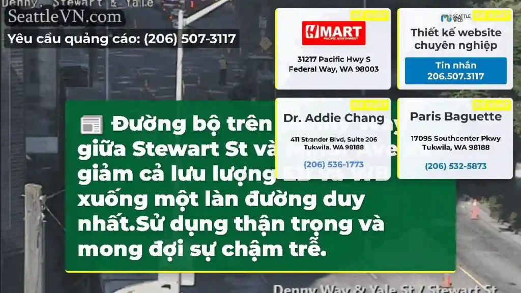 Đường bộ trên Denny Way giữa Stewart St và Minor