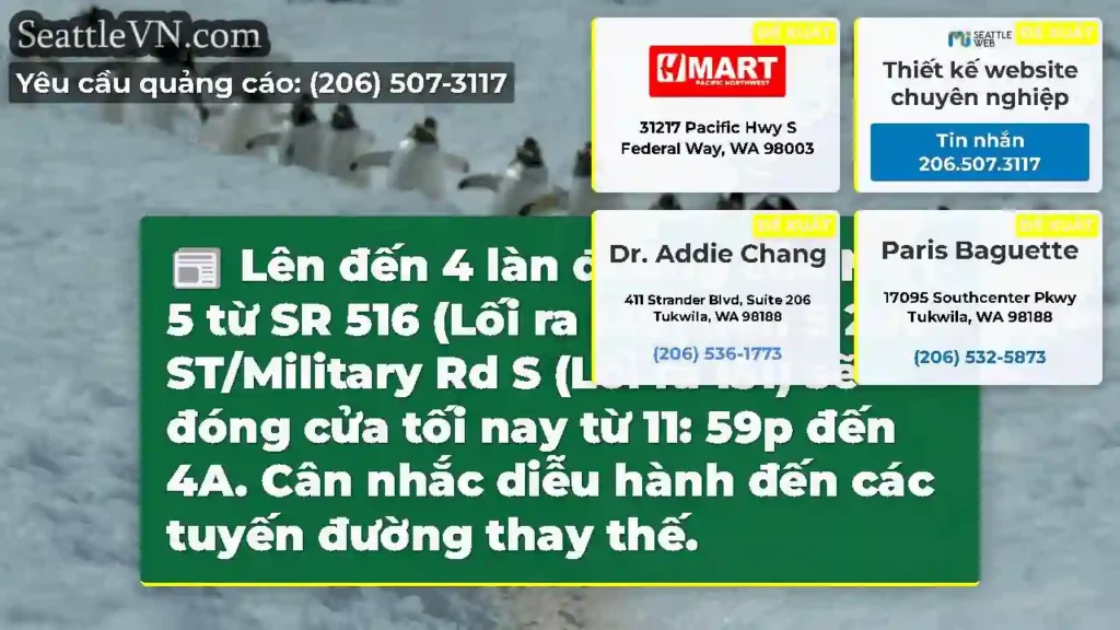 Lên đến 4 làn đường của NB I-5 từ SR 516 (Lối ra
