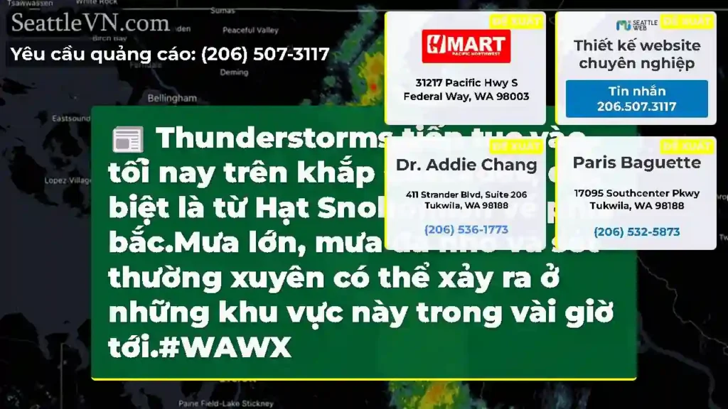 Thunderstorms tiếp tục vào tối nay trên khắp