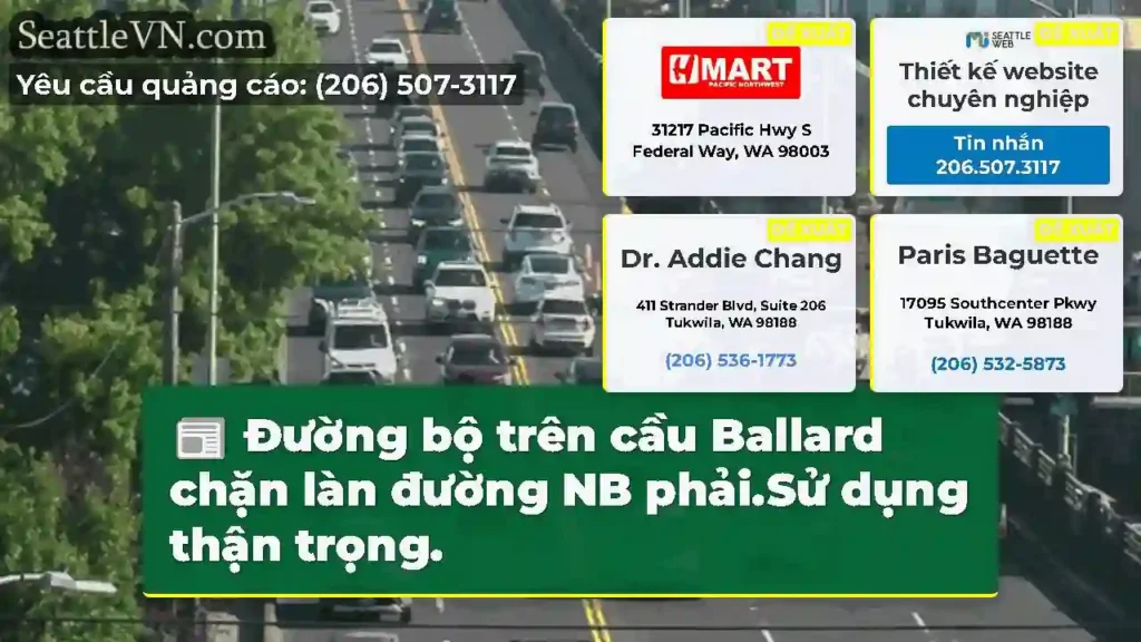 Đường bộ trên cầu Ballard chặn làn đường NB