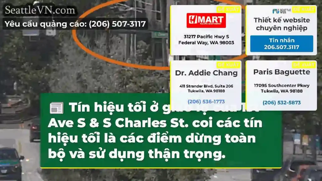 Tín hiệu tối ở giao lộ của 1st Ave S & S Charles