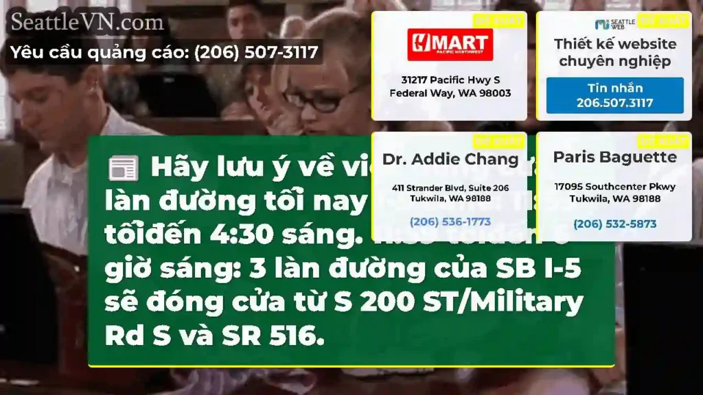 Hãy lưu ý về việc đóng cửa làn đường tối nay I-5
