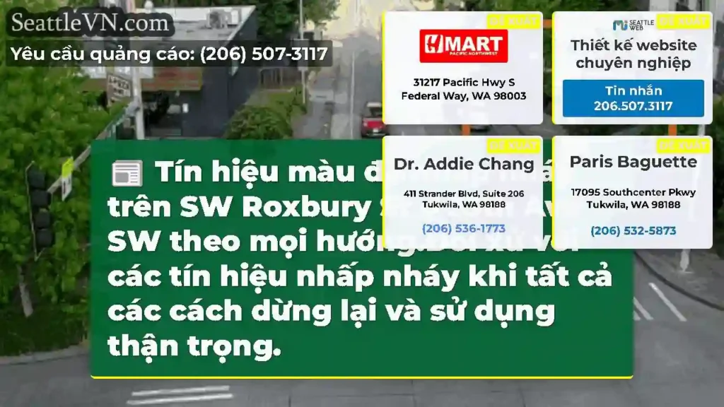 Tín hiệu màu đỏ nhấp nháy trên SW Roxbury St ở