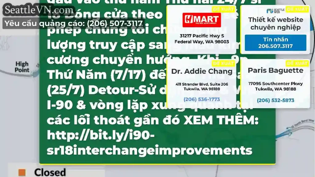 SR 18 đóng cửa tám ngày bắt đầu vào thứ năm