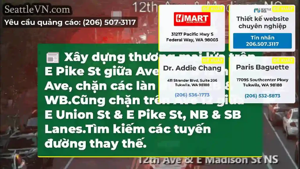 Xây dựng thương mại lửa trên E Pike St giữa Ave