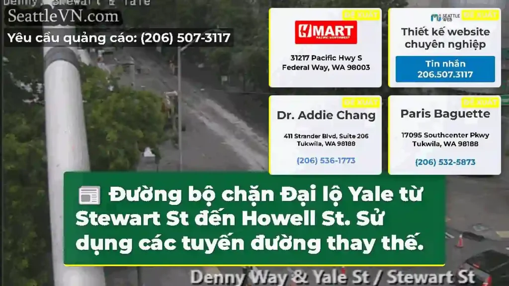 Đường bộ chặn Đại lộ Yale từ Stewart St đến