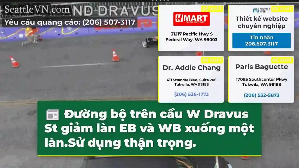 Đường bộ trên cầu W Dravus St giảm làn EB và WB