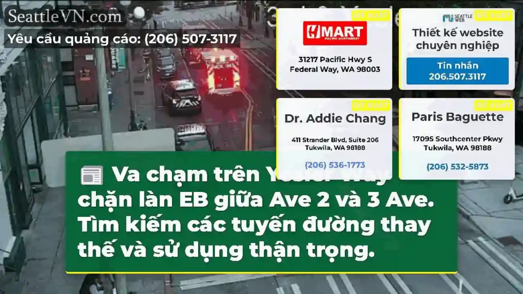 Va chạm trên Yesler Way chặn làn EB giữa Ave 2 và