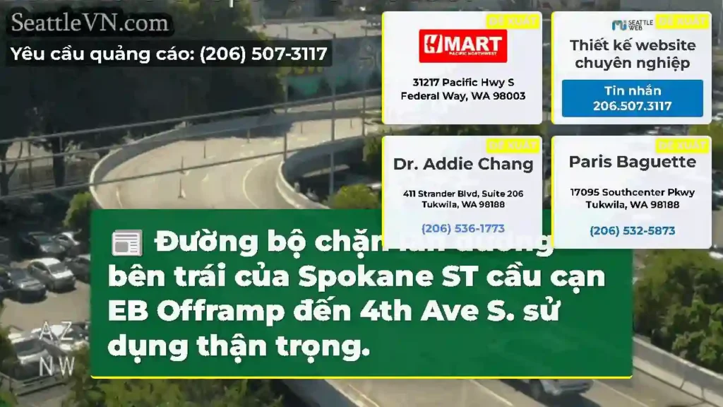 Đường bộ chặn làn đường bên trái của Spokane ST