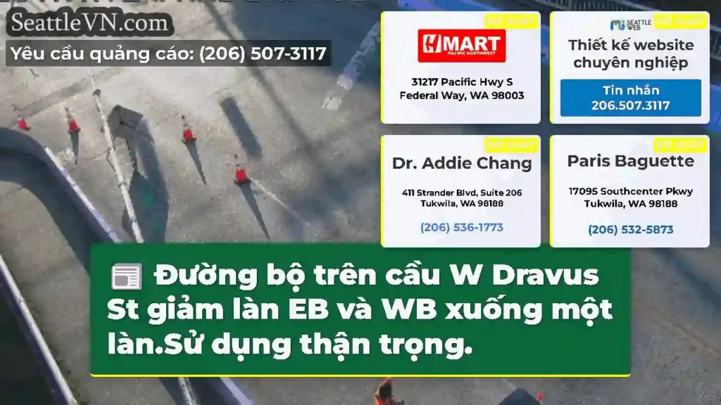 Đường bộ trên cầu W Dravus St giảm làn EB và WB