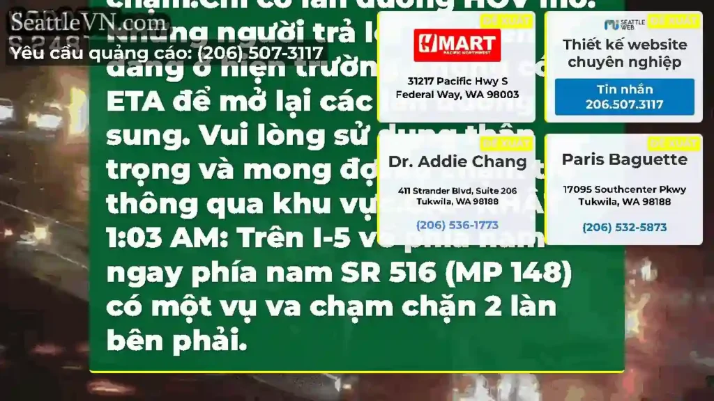 Cập nhật: Bốn làn bên phải bị chặn trên SB I-5