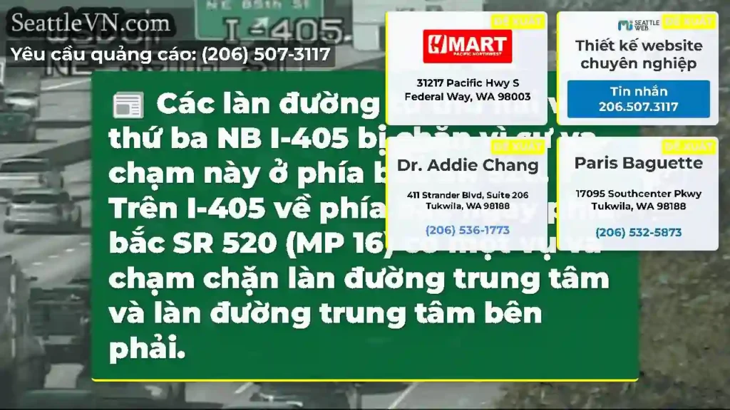 Các làn đường từ thứ hai và thứ ba NB I-405 bị