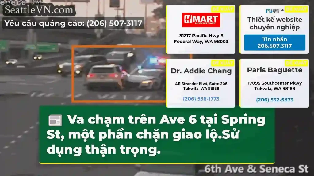 Va chạm trên Ave 6 tại Spring St, một phần chặn