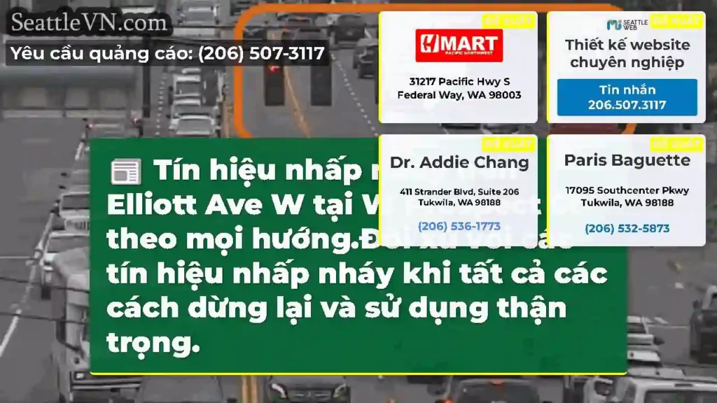 Tín hiệu nhấp nháy trên Elliott Ave W tại W