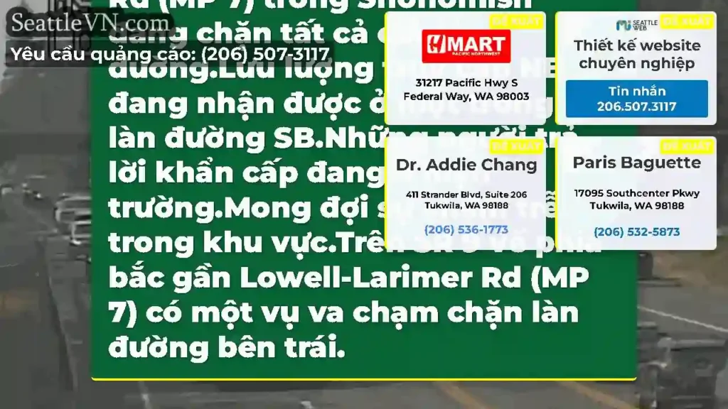 Cập nhật: Một vụ va chạm trên NB SR 9 gần