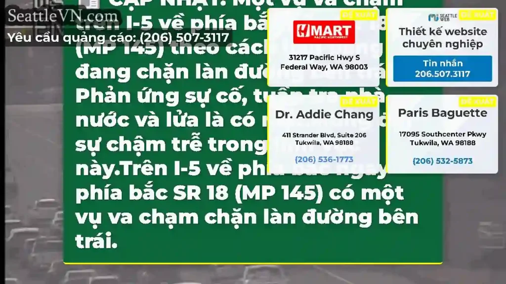 CẬP NHẬT: Một vụ va chạm trên I-5 về phía bắc gần