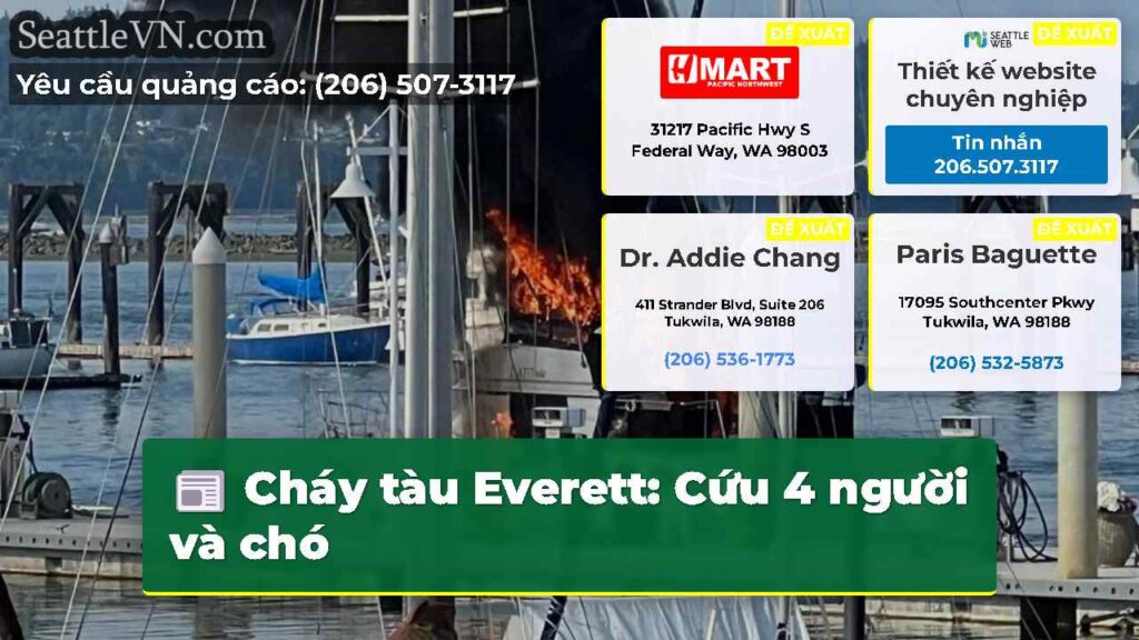 Cháy tàu Everett: Cứu 4 người và chó