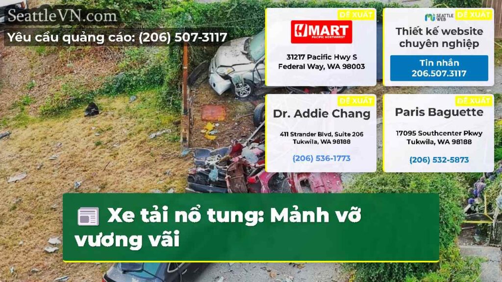 Xe tải nổ tung: Mảnh vỡ vương vãi