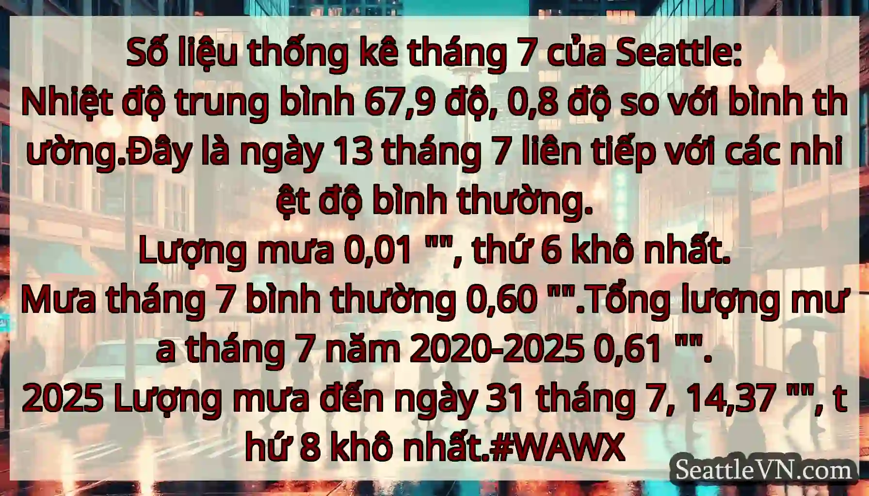 Số liệu thống kê tháng 7 của Seattle: