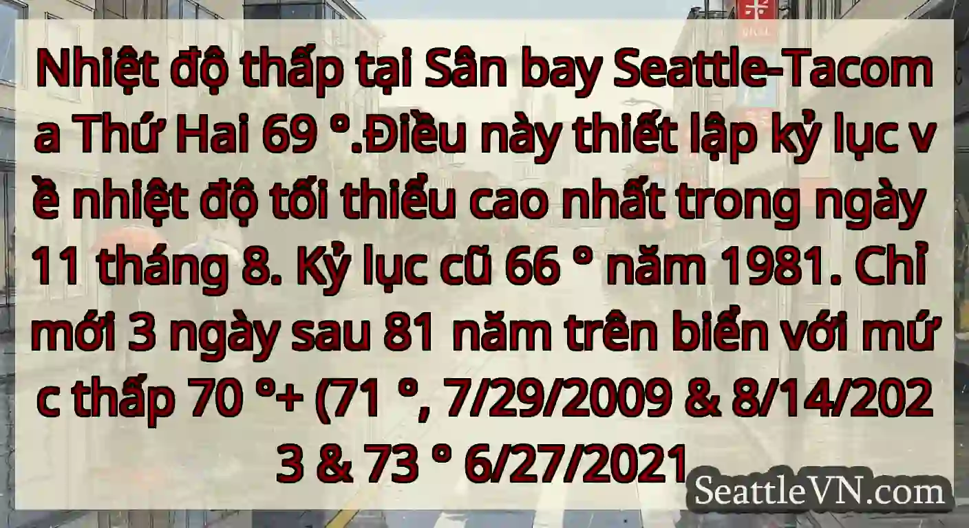 Nhiệt độ thấp tại Sân bay Seattle-Tacoma Thứ Hai