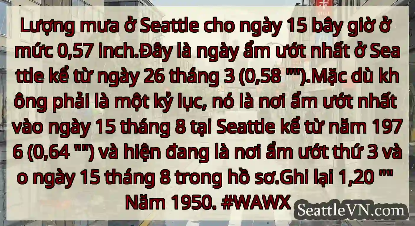 Lượng mưa ở Seattle cho ngày 15 bây giờ ở mức