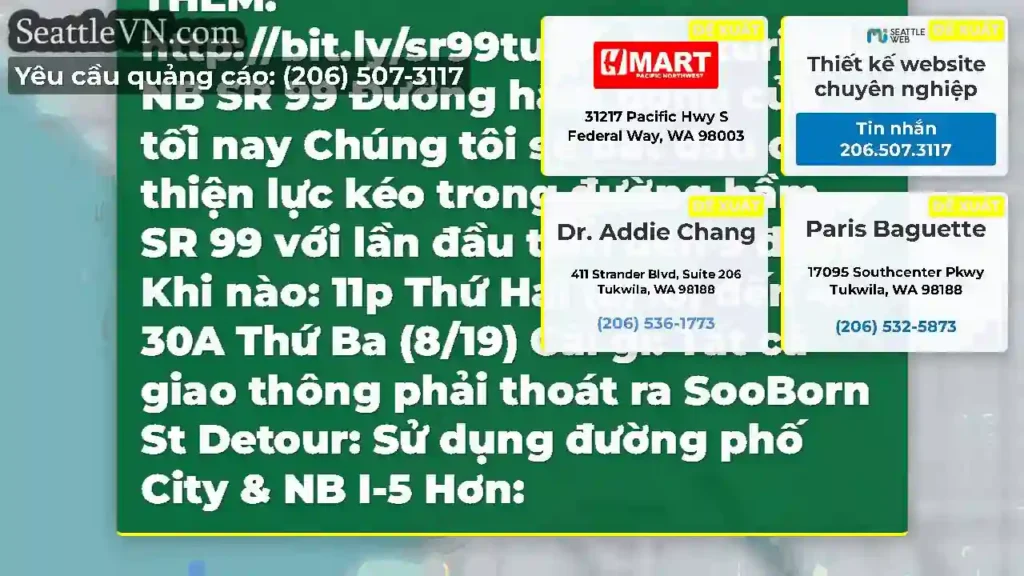 NB SR 99 Đóng cửa đường hầm tối nay