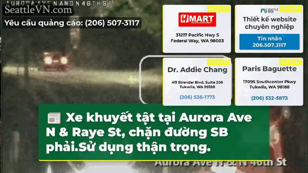 Xe khuyết tật tại Aurora Ave N & Raye St, chặn