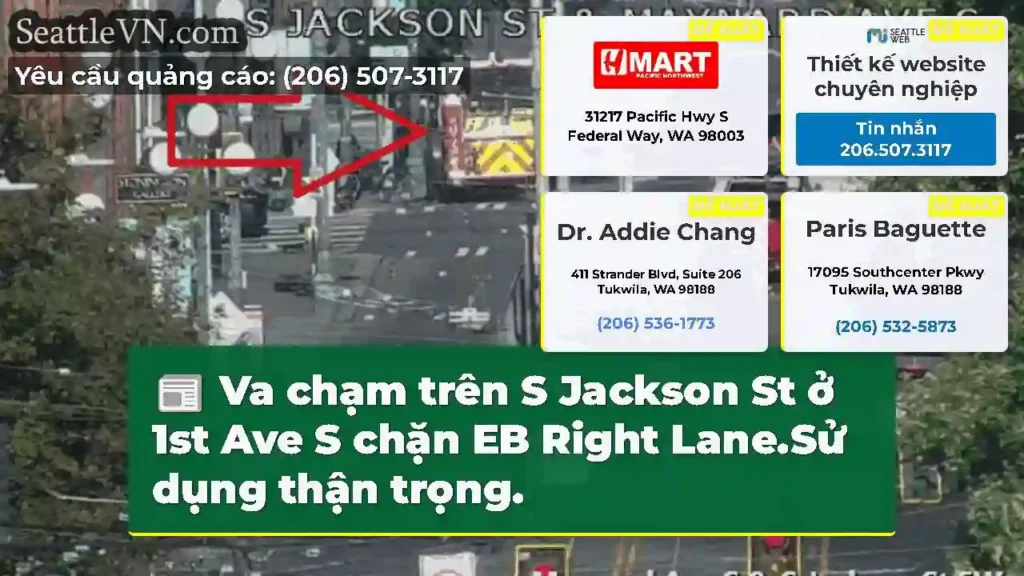 Va chạm trên S Jackson St ở 1st Ave S chặn EB