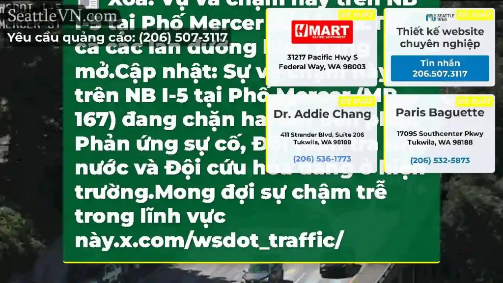 Xóa: Vụ va chạm này trên NB I-5 tại Phố Mercer đã