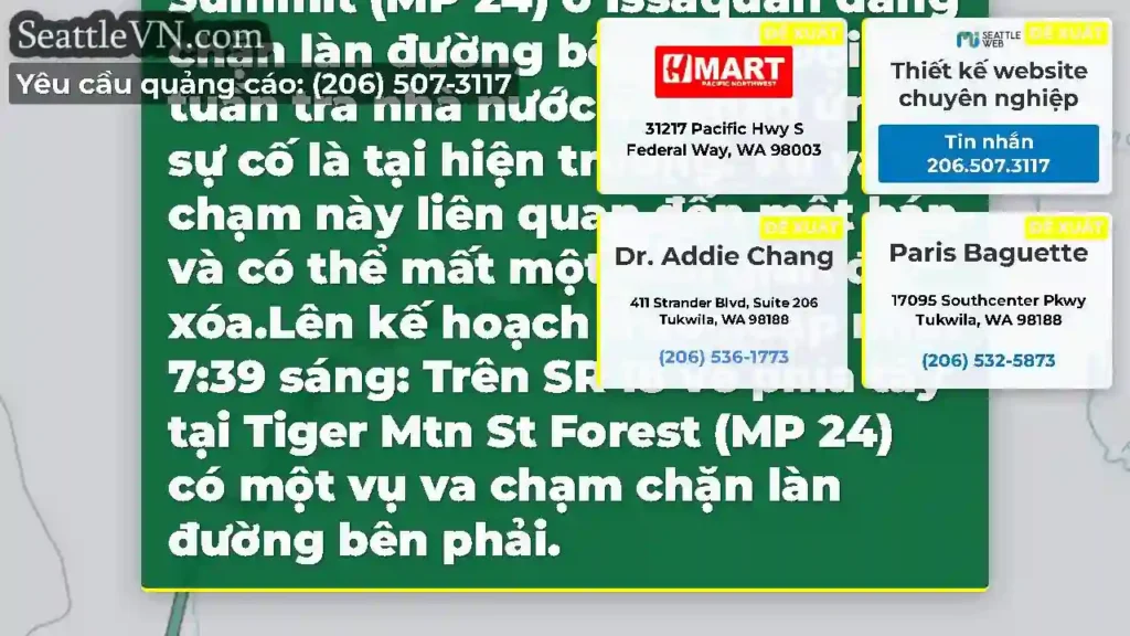 CẬP NHẬT: Một vụ va chạm trên WB SR 18 tại Tiger
