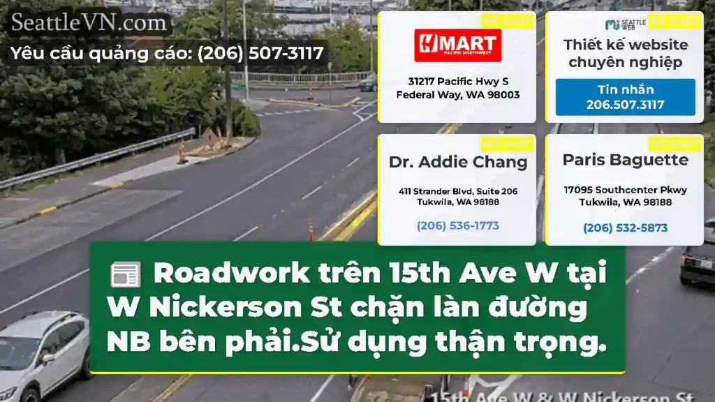 Roadwork trên 15th Ave W tại W Nickerson St chặn