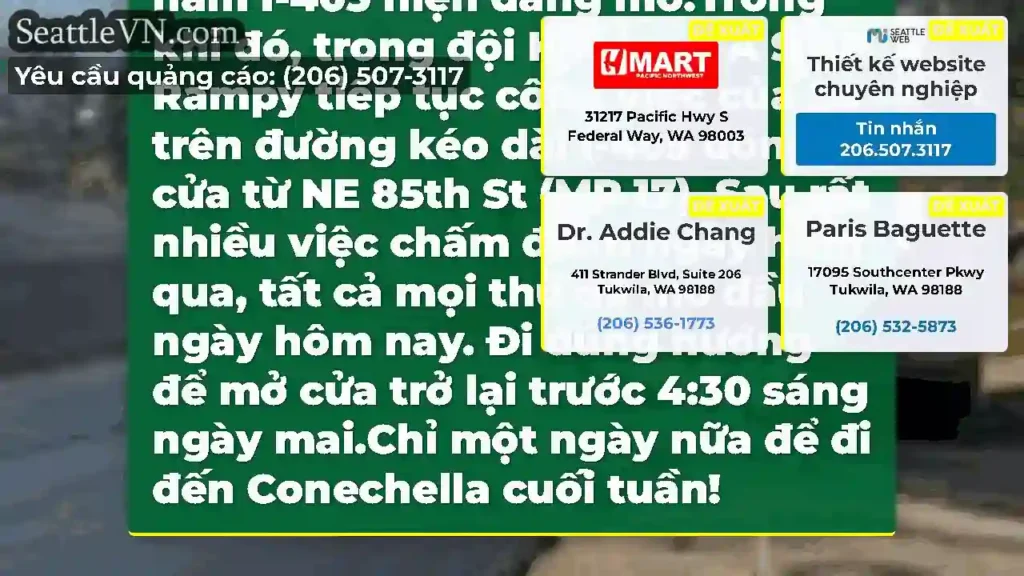 Mở/Xóa- Tất cả các làn đường của I-405 về phía