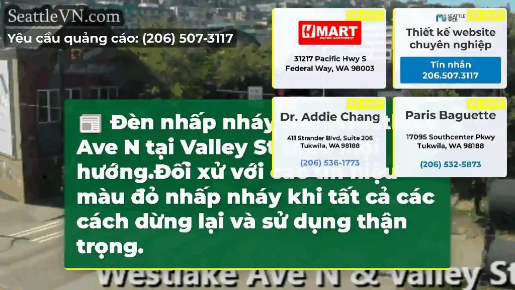 Đèn nhấp nháy trên Westlake Ave N tại Valley St