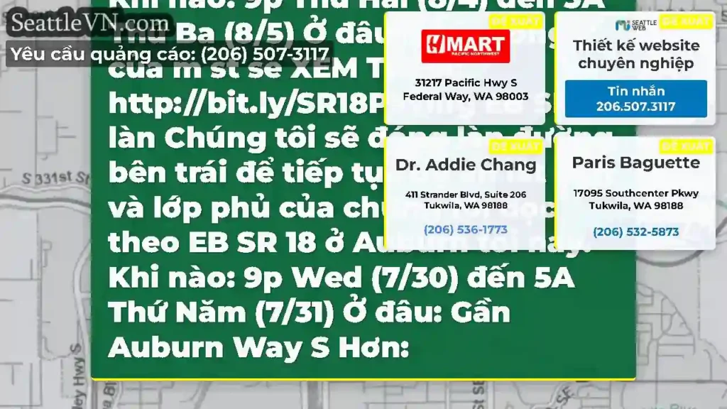 SR 18 Lane đóng cửa tối nay