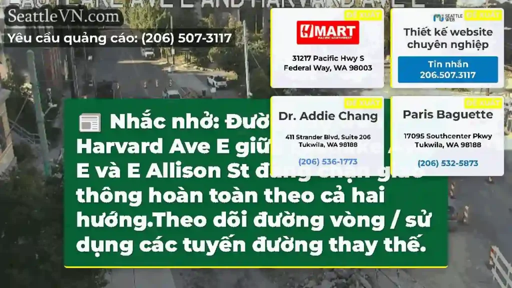 Nhắc nhở: Đường bộ trên Harvard Ave E giữa