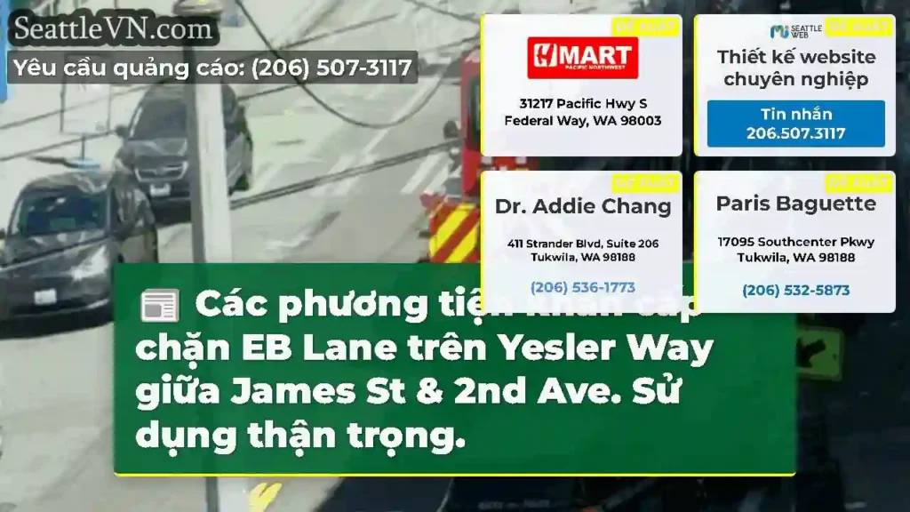 Các phương tiện khẩn cấp chặn EB Lane trên Yesler