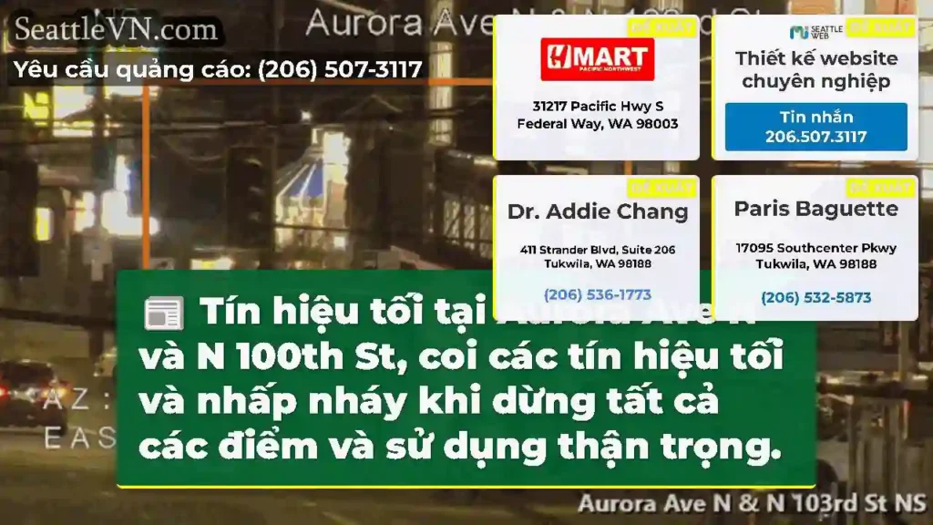Tín hiệu tối tại Aurora Ave N và N 100th St, coi