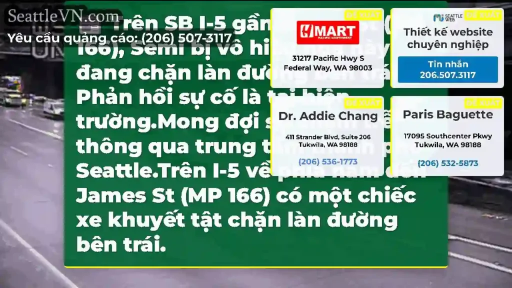 Trên SB I-5 gần James St (MP 166), Semi bị vô