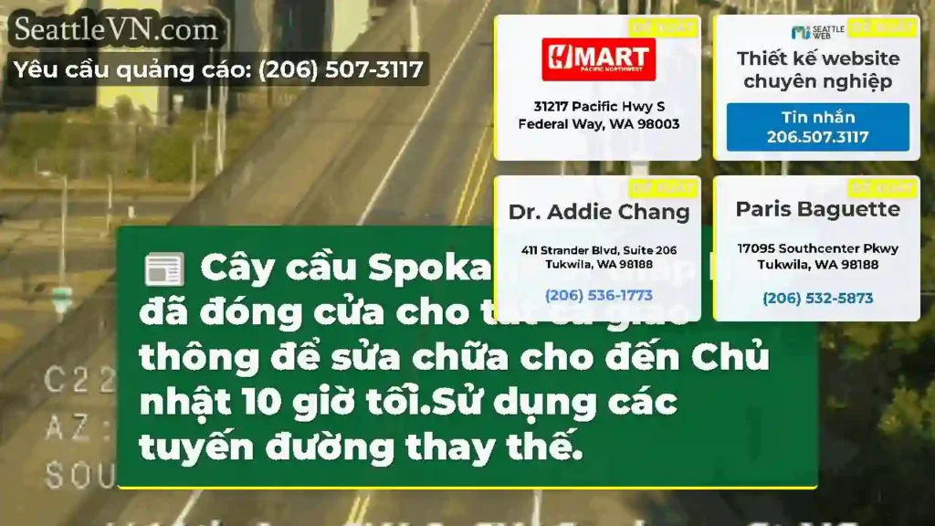 Cây cầu Spokane St thấp hơn đã đóng cửa cho tất