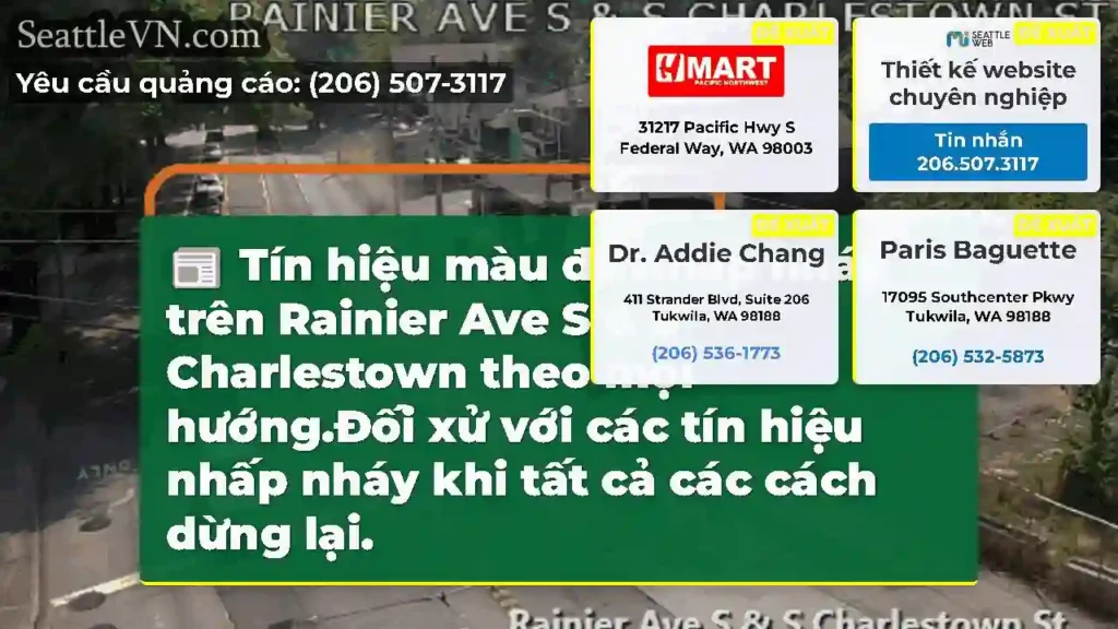 Tín hiệu màu đỏ nhấp nháy trên Rainier Ave S & S