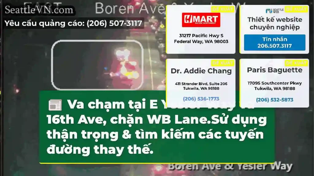 Va chạm tại E Yesler Way và 16th Ave, chặn WB
