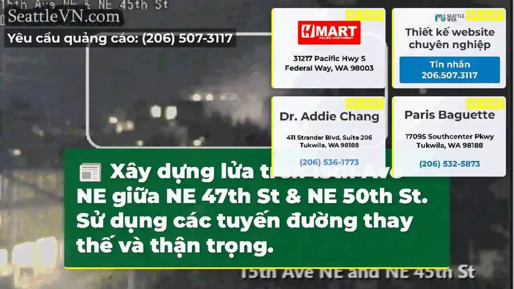 Xây dựng lửa trên 15th Ave NE giữa NE 47th St &