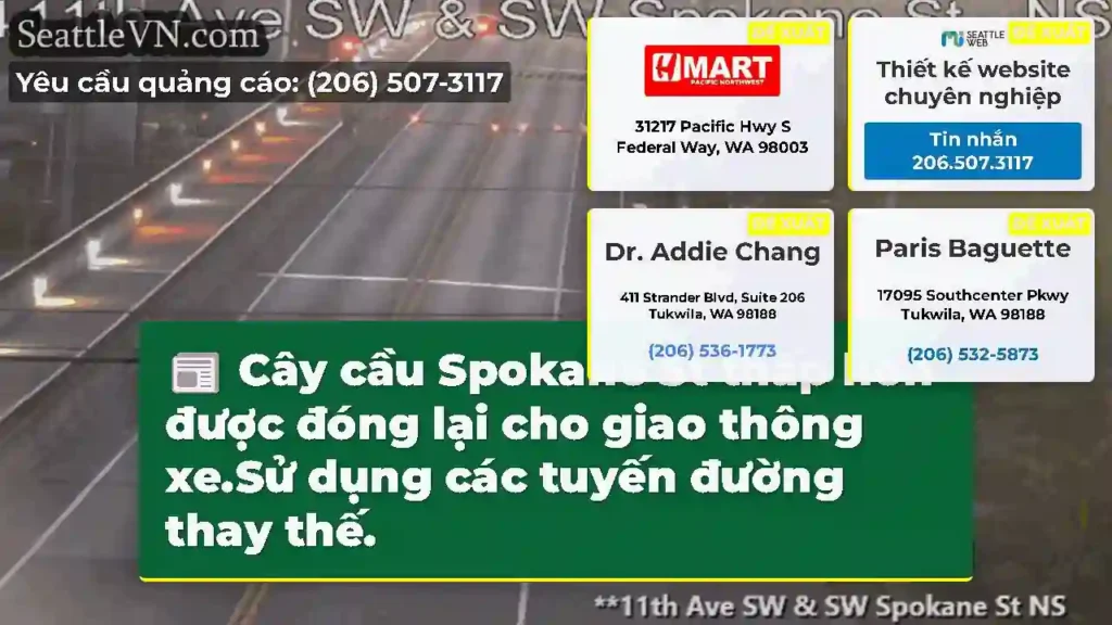 Cây cầu Spokane St thấp hơn được đóng lại cho
